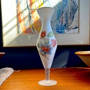 White Satin Glass Vase Italy Twisted Stem Flowers milk glass color 10.25"